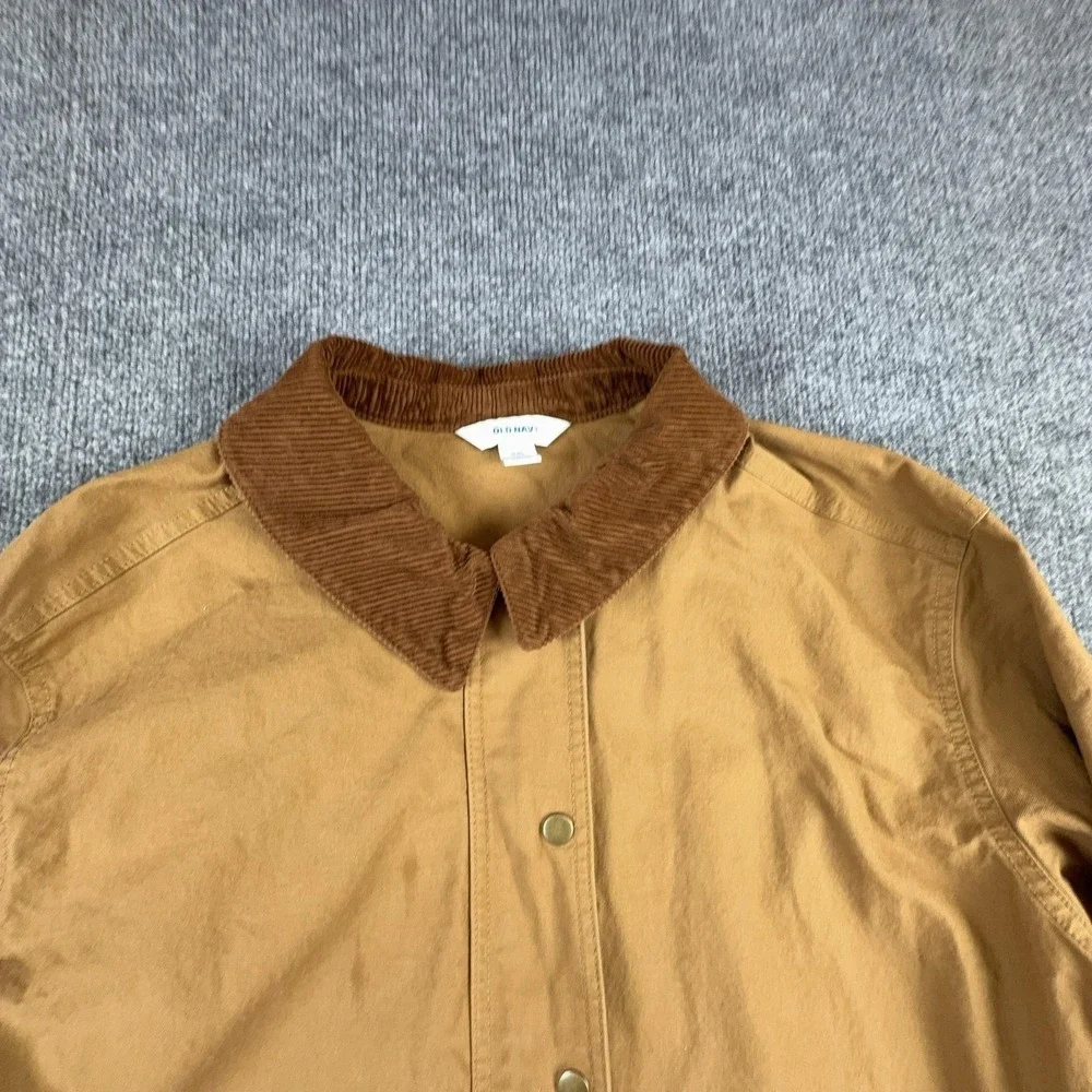 Old Navy 00s Jacket Mens 2XL Brown Canvas Corduroy Collar Workwear Coat